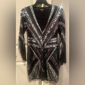 Express Sequin Dress Black Silver